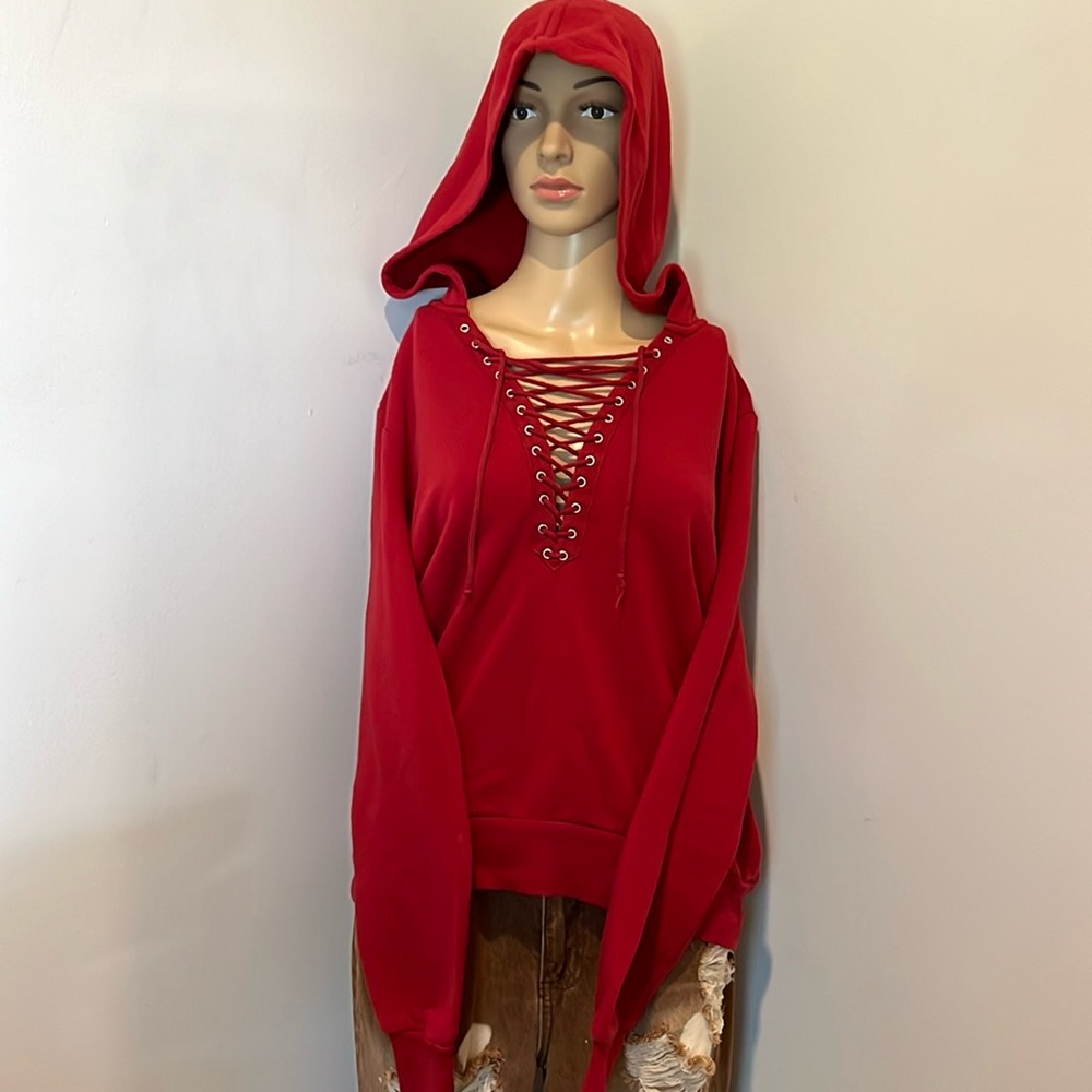 Forever 21 Burgundy Lace-Up Sweatshirt